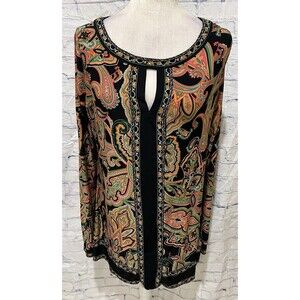 INC International Concepts Woman Paisley key hole neck Tunic Top Size Medium